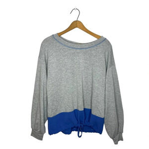 EE:SOME Color Block Mixed Media Cinched Waist Pullover Long Sleeve Popover Top
